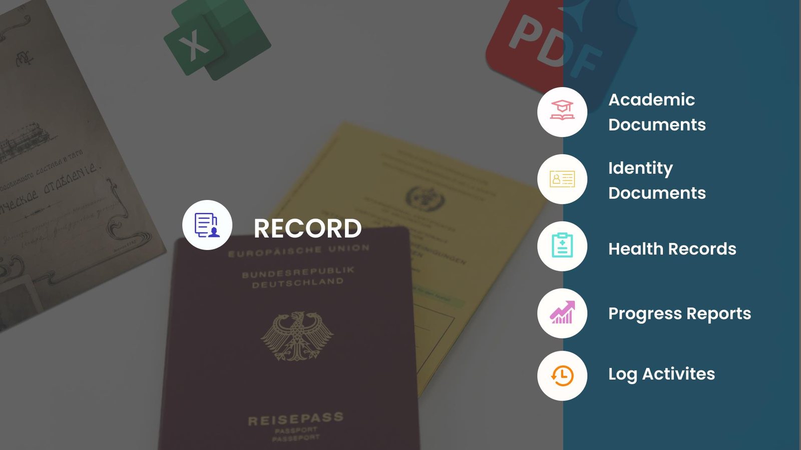 SMAX Record: Academic Documents, Identity Documents, Health Records, Progress Reports, Log Activities